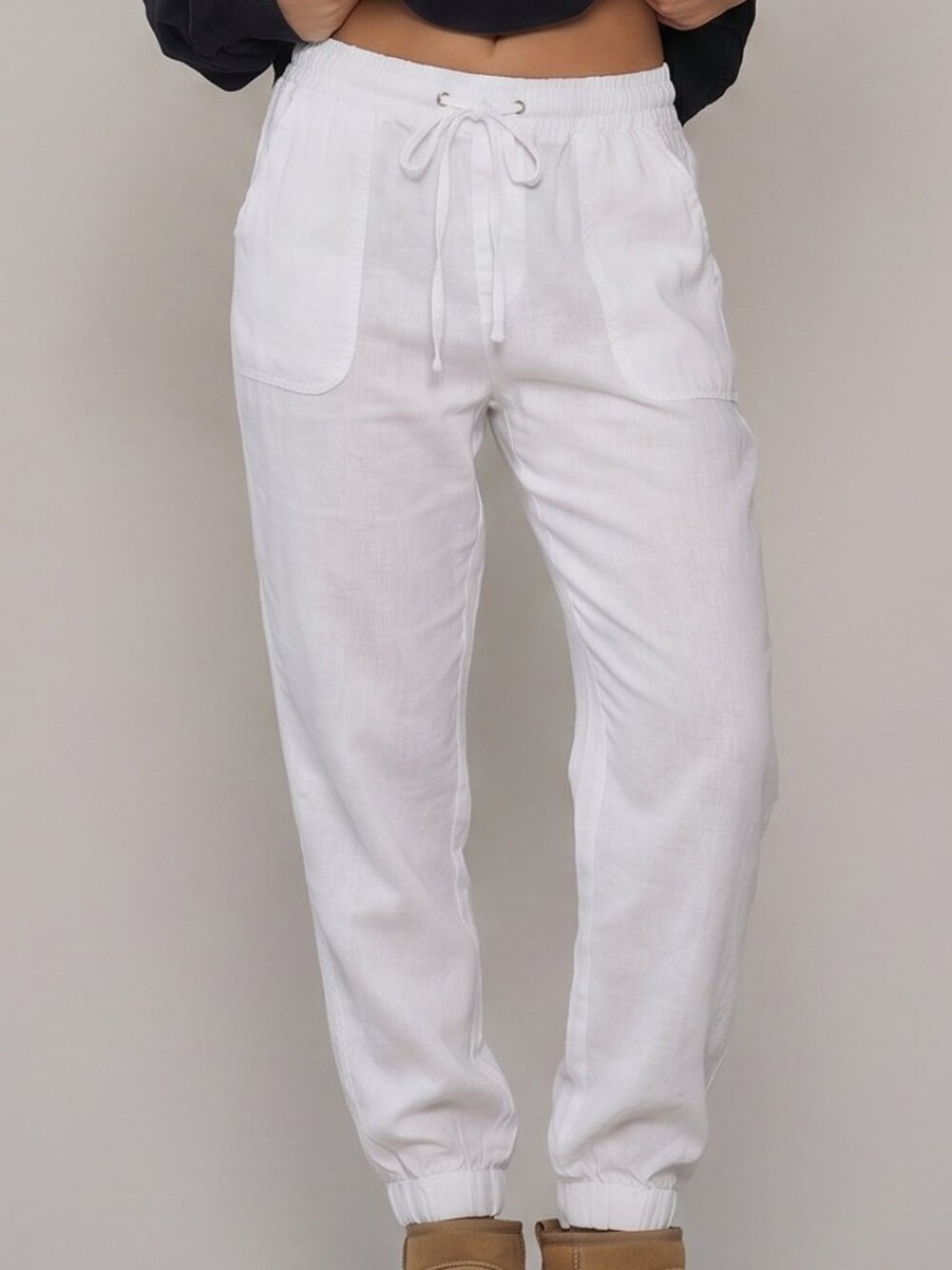 C&C California 100% Linen Casual White Jogger Pants Size Large